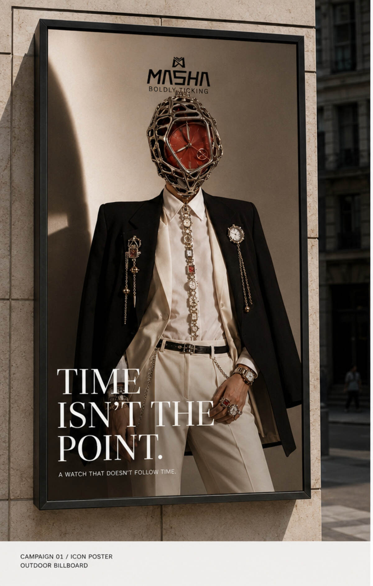 MASHA — outdoor billboard, "Time isn't the point."